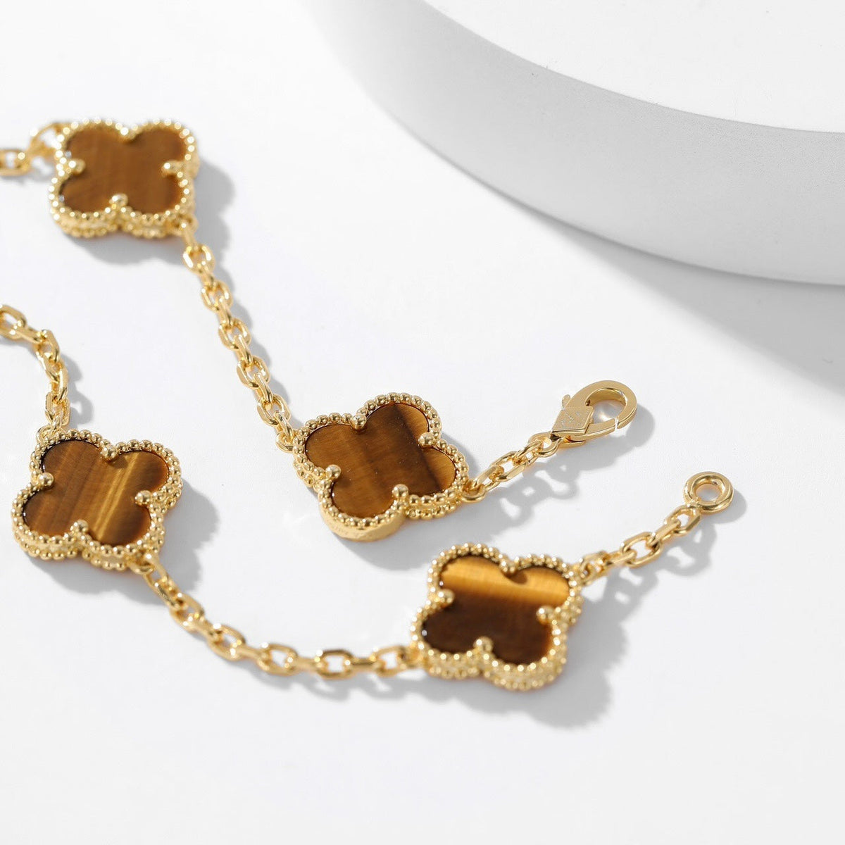 [Super CiCi ]CLOVER 10 MOTIFS TIGER EYE NECKLACE