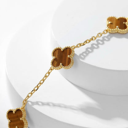 [Super CiCi ]CLOVER 10 MOTIFS TIGER EYE NECKLACE