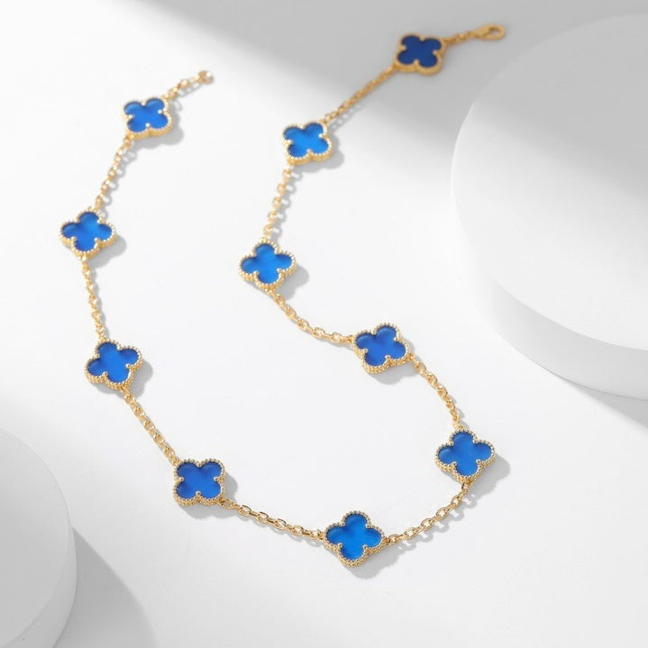 [Super CiCi ]CLOVER 10 MOTIFS BLUE AGATE NECKLACE
