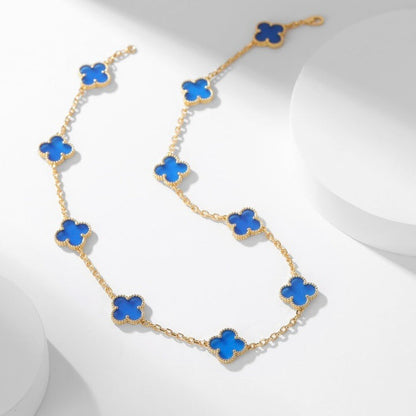 [Super CiCi ]CLOVER 10 MOTIFS BLUE AGATE NECKLACE