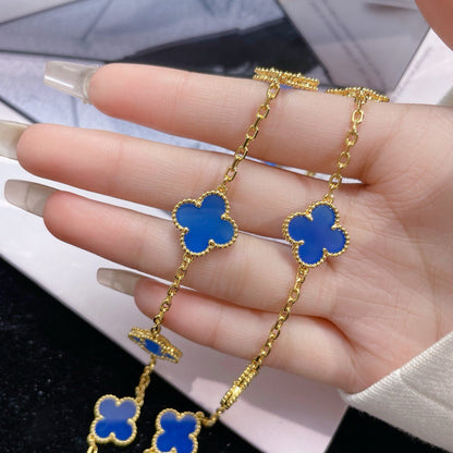 [Super CiCi ]CLOVER 10 MOTIFS BLUE AGATE NECKLACE