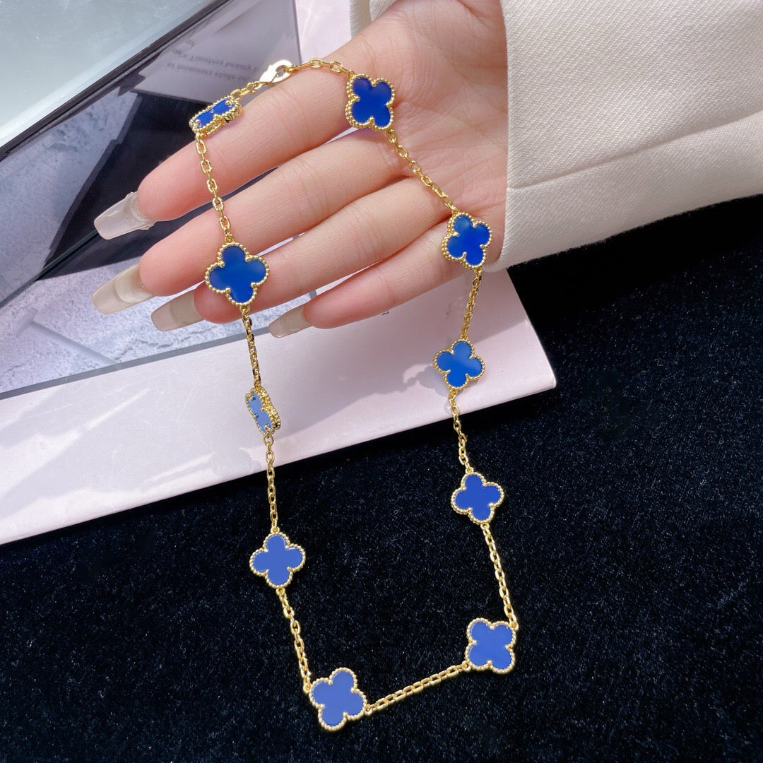 [Super CiCi ]CLOVER 10 MOTIFS BLUE AGATE NECKLACE