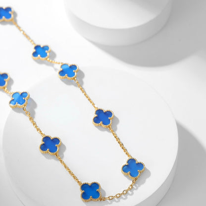 [Super CiCi ]CLOVER 10 MOTIFS BLUE AGATE NECKLACE