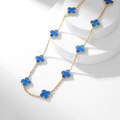 [Super CiCi ]CLOVER 10 MOTIFS BLUE AGATE NECKLACE