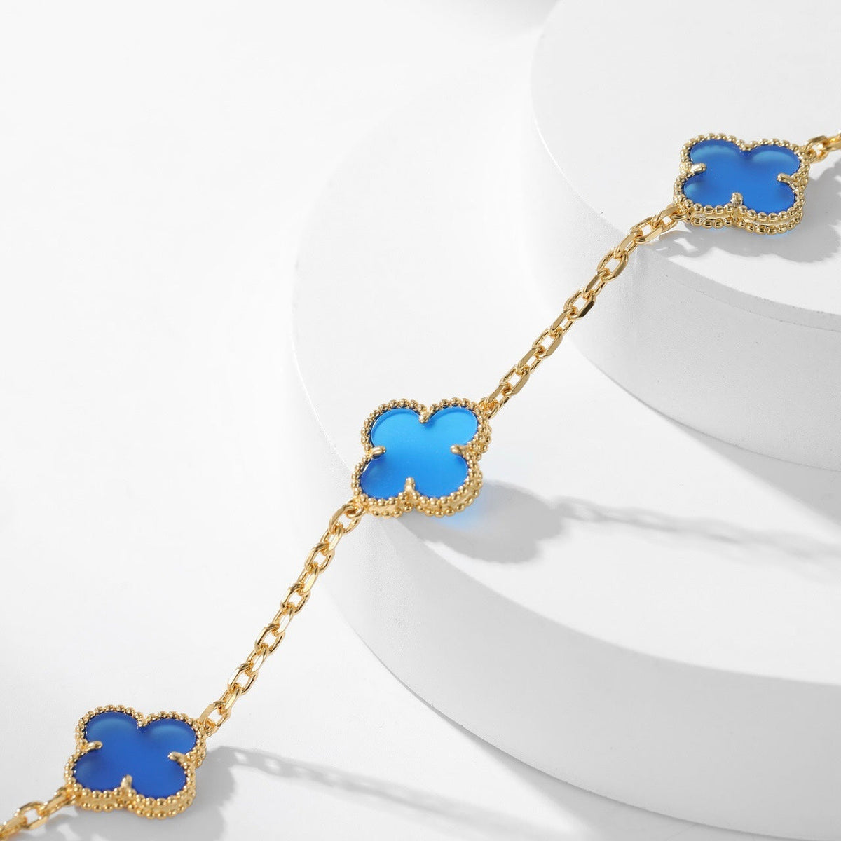 [Super CiCi ]CLOVER 10 MOTIFS BLUE AGATE NECKLACE