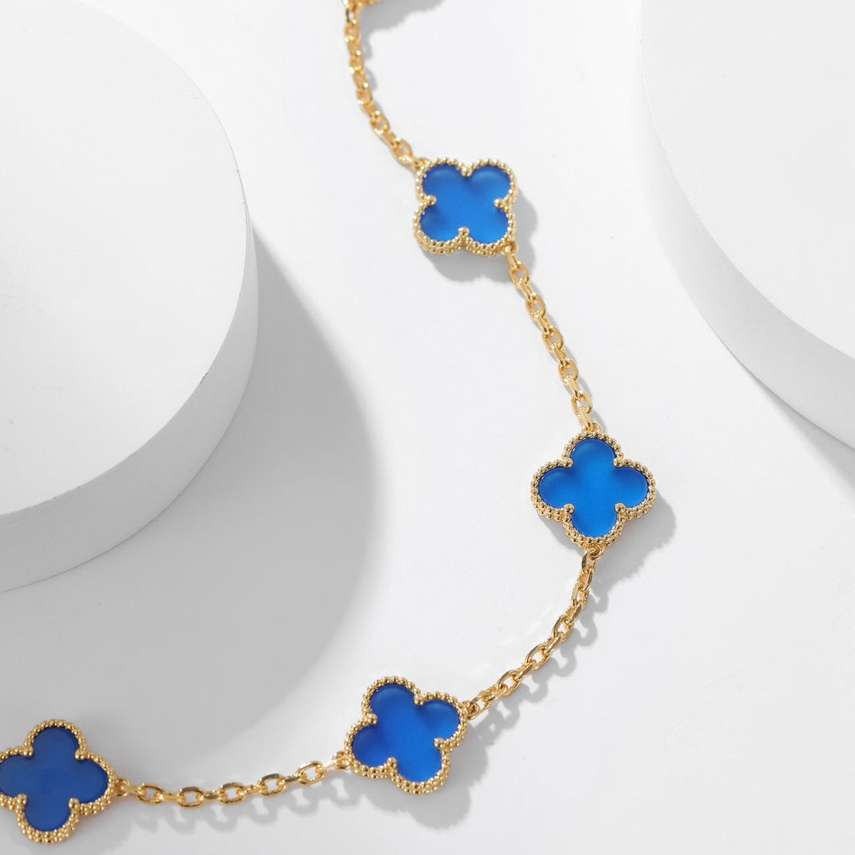 [Super CiCi ]CLOVER 10 MOTIFS BLUE AGATE NECKLACE
