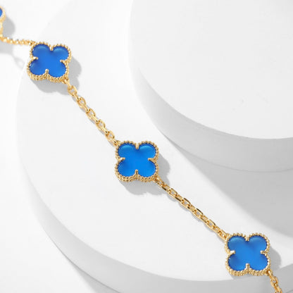 [Super CiCi ]CLOVER 10 MOTIFS BLUE AGATE NECKLACE