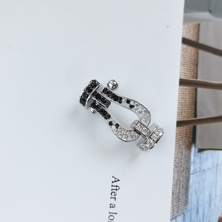 [Super CiCi ]FORCE LARGE HORSESHOE BLACK WHITE DIAMOND BRACELET SILVER