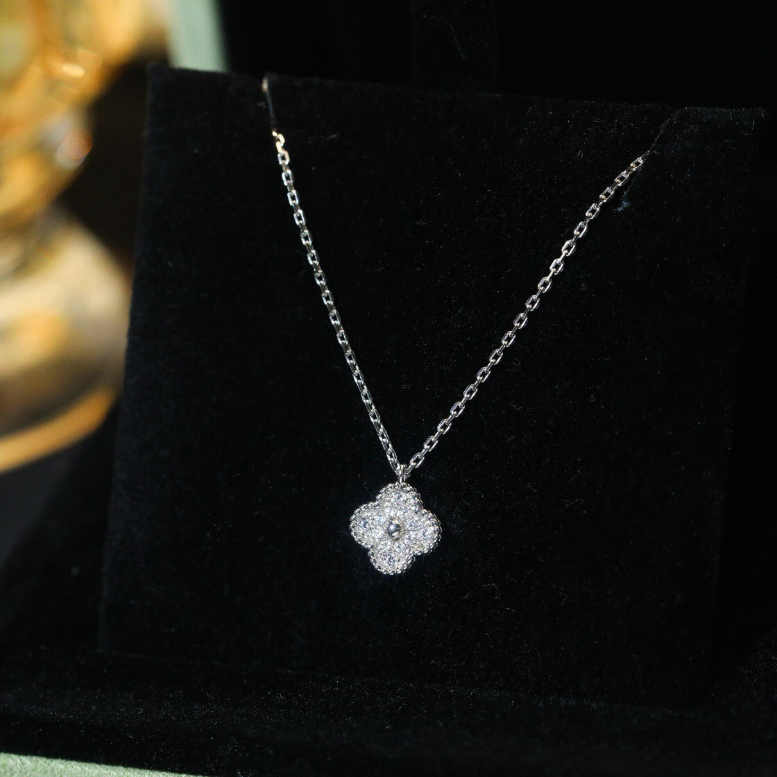 [Super CiCi ]CLOVER MINI 9.5MM PENDANT DIAMOND NECKLACE