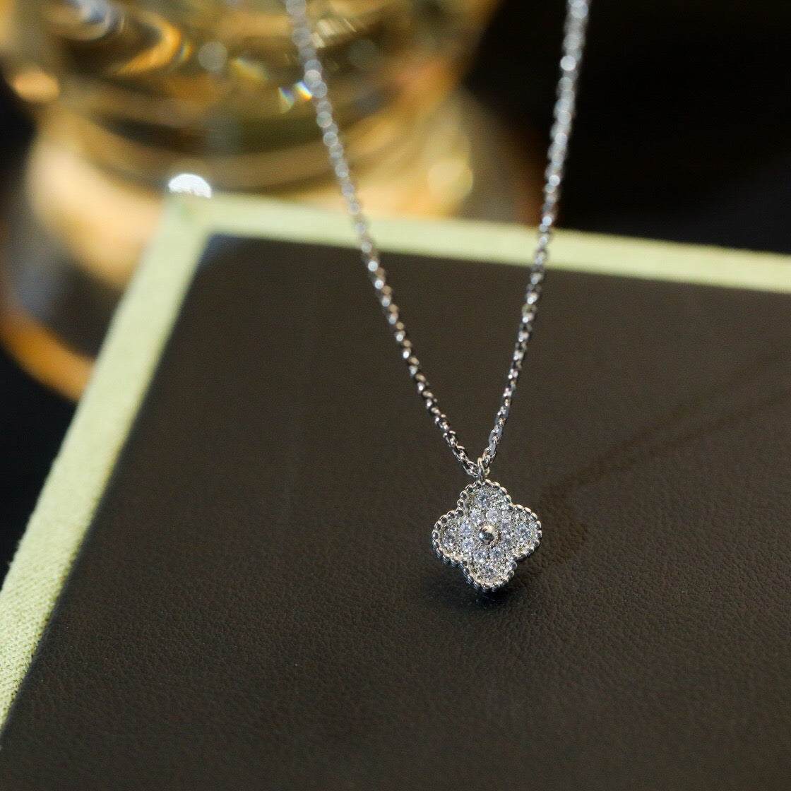 [Super CiCi ]CLOVER MINI 9.5MM PENDANT DIAMOND NECKLACE