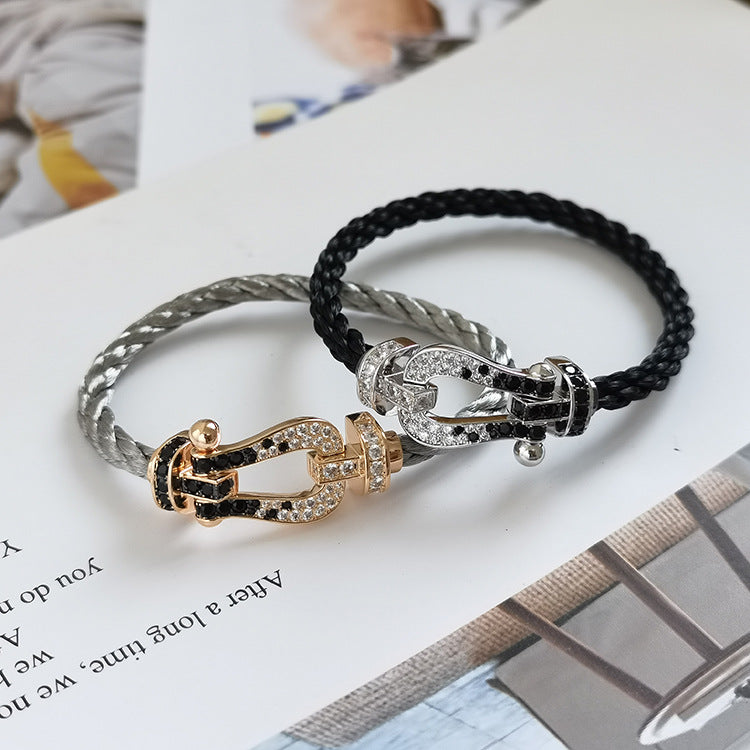 [Super CiCi ]FORCE LARGE HORSESHOE BLACK WHITE DIAMOND BRACELET ROSE GOLD
