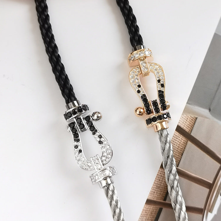 [Super CiCi ]FORCE LARGE HORSESHOE BLACK WHITE DIAMOND BRACELET ROSE GOLD