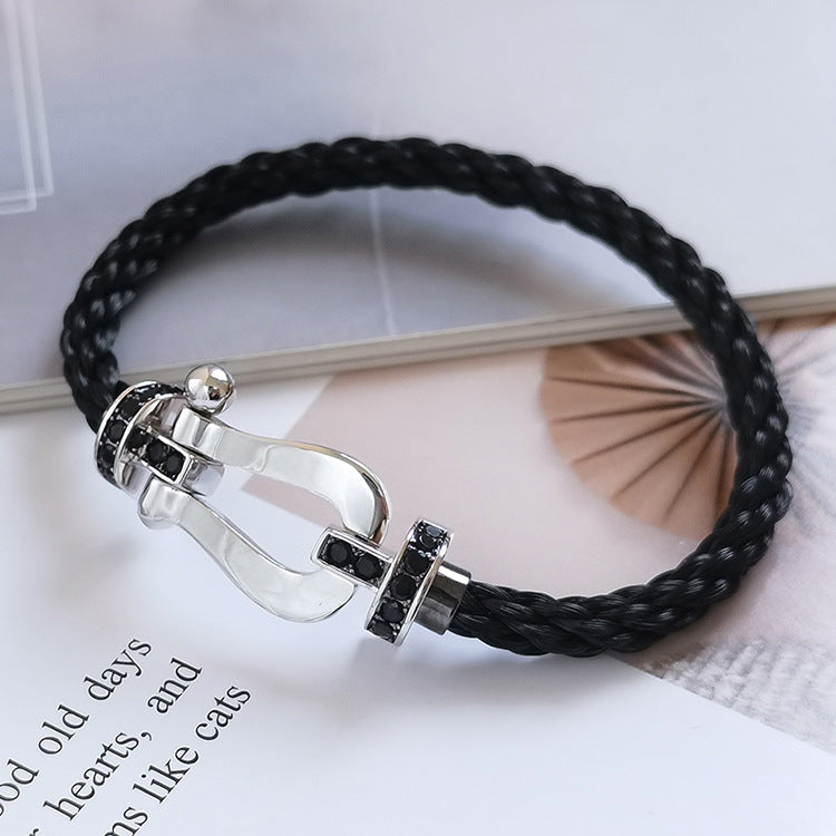 [Super CiCi ]FORCE LARGE HORSESHOE BLACK DIAMOND BRACELET SILVER