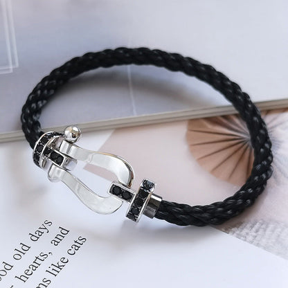 [Super CiCi ]FORCE LARGE HORSESHOE BLACK DIAMOND BRACELET SILVER