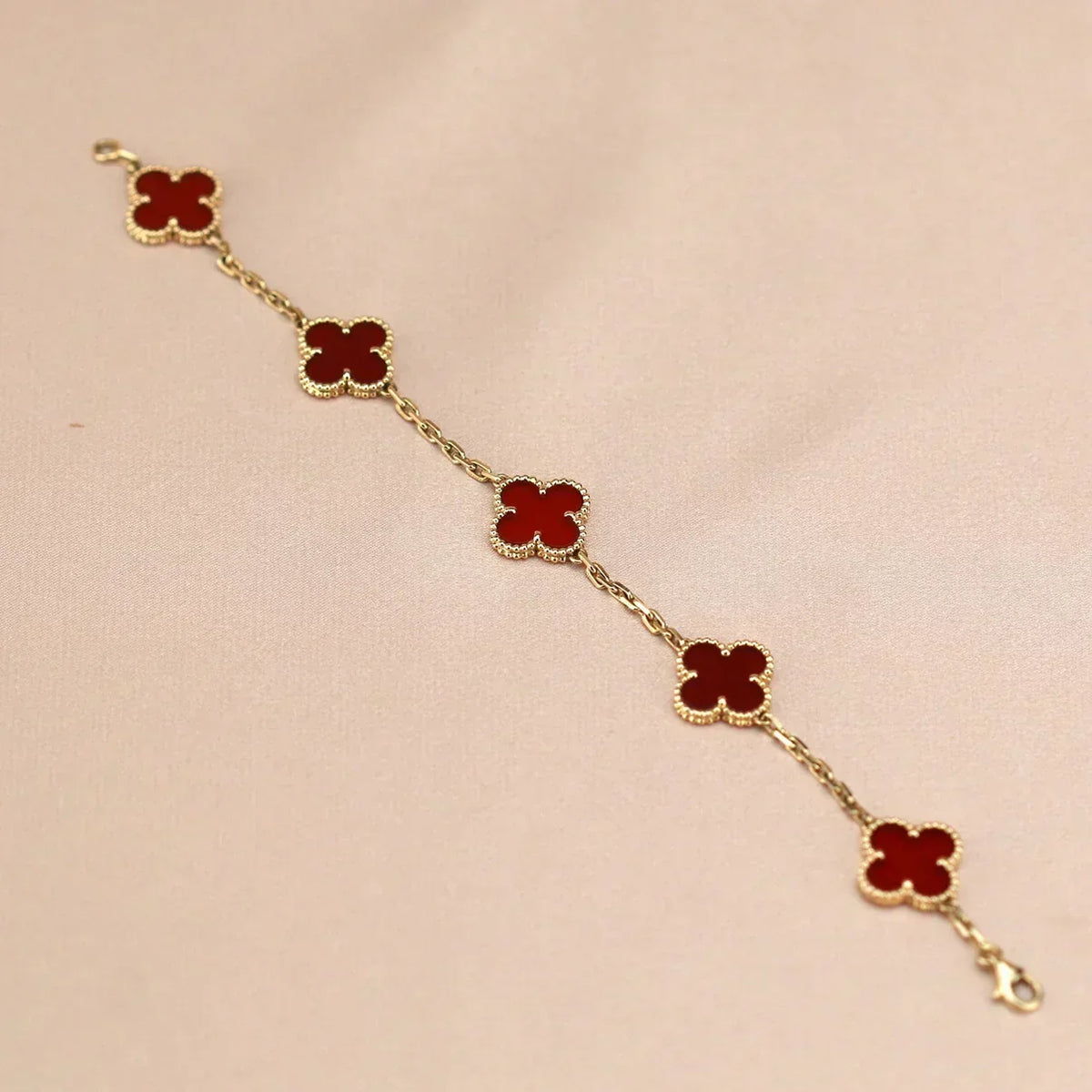 [Super CiCi ] CLOVER 5 MOTIF RED CORNELIAN BRACELET COLLECTION