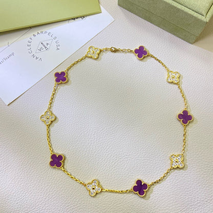 [Super CiCi ]CLOVER 10 MOTIFS  PURPLE VIOLET DIAMOND NECKLACE