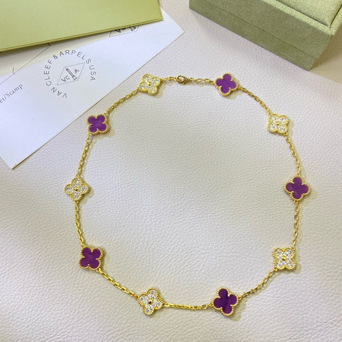 [Super CiCi ]CLOVER 10 MOTIFS  PURPLE VIOLET DIAMOND NECKLACE