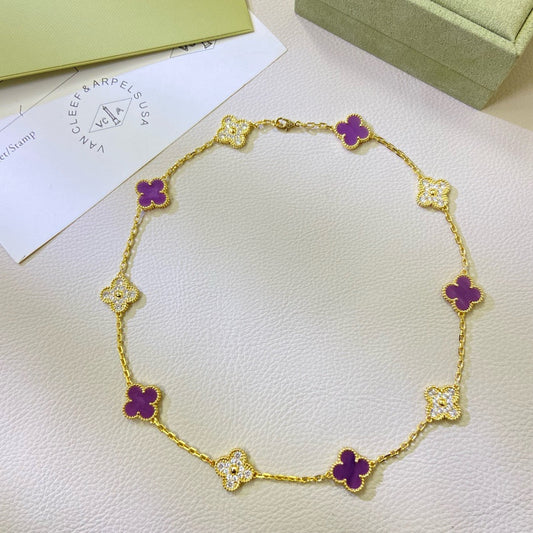 [Super CiCi ]CLOVER 10 MOTIFS  PURPLE VIOLET DIAMOND NECKLACE