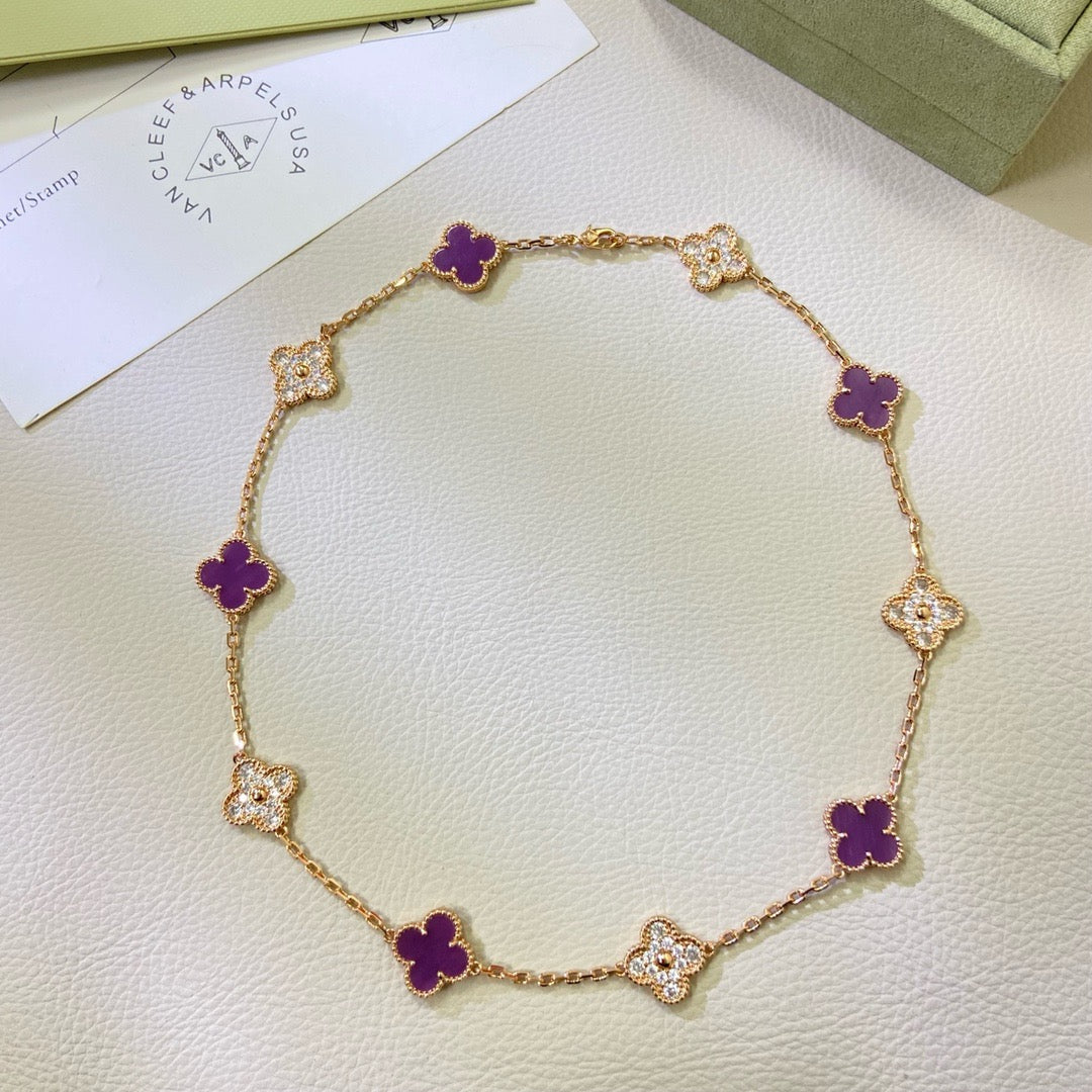 [Super CiCi ]CLOVER 10 MOTIFS  PURPLE VIOLET DIAMOND NECKLACE