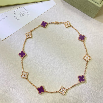 [Super CiCi ]CLOVER 10 MOTIFS  PURPLE VIOLET DIAMOND NECKLACE