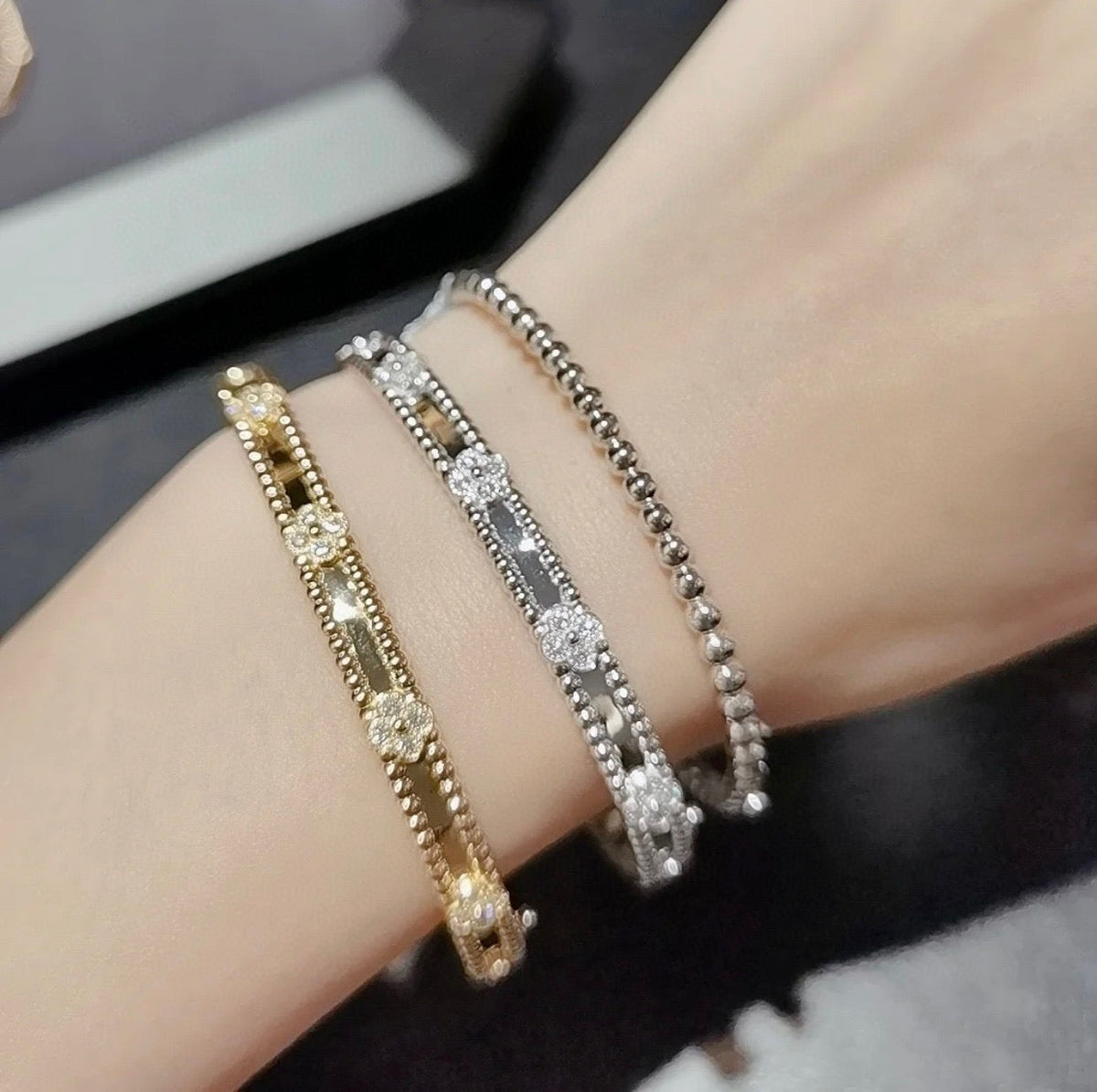 [Super CiCi ]CLOVER BRACELET 4MM DIAMONDS
