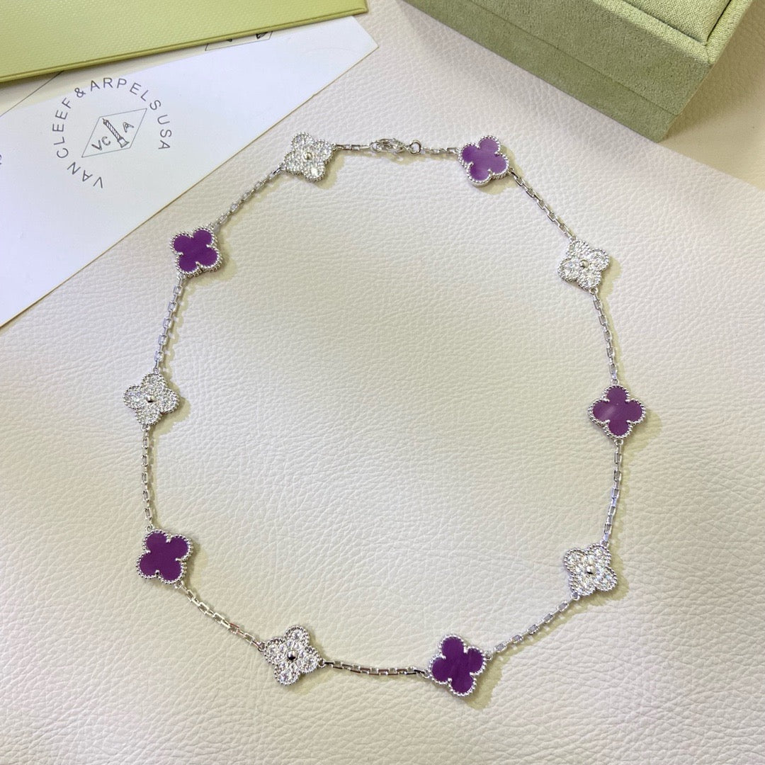 [Super CiCi ]CLOVER 10 MOTIFS  PURPLE VIOLET DIAMOND NECKLACE