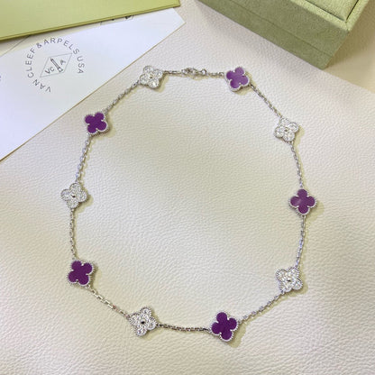 [Super CiCi ]CLOVER 10 MOTIFS  PURPLE VIOLET DIAMOND NECKLACE