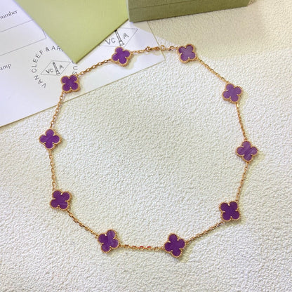 [Super CiCi ]CLOVER 10 MOTIFS  PURPLE VIOLET  NECKLACE