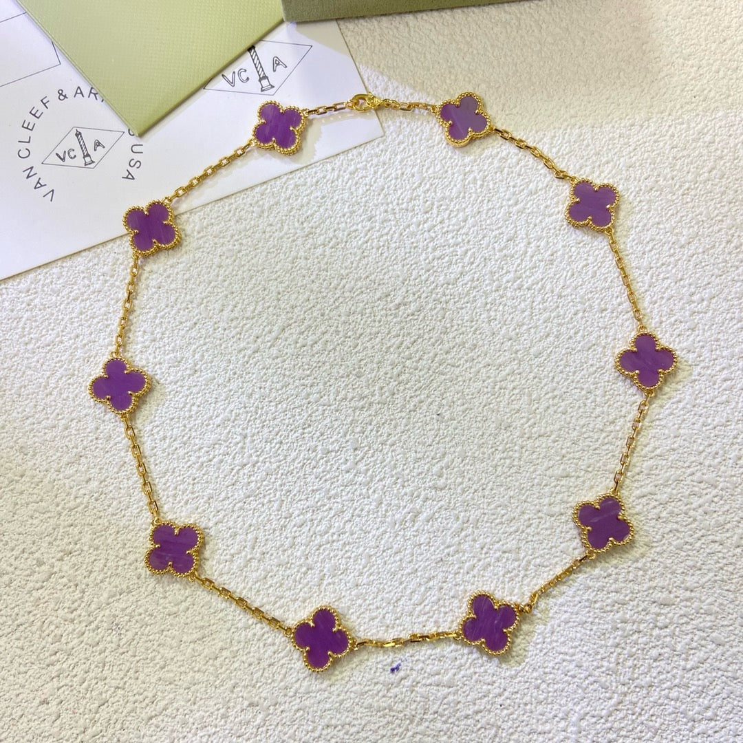 [Super CiCi ]CLOVER 10 MOTIFS  PURPLE VIOLET  NECKLACE