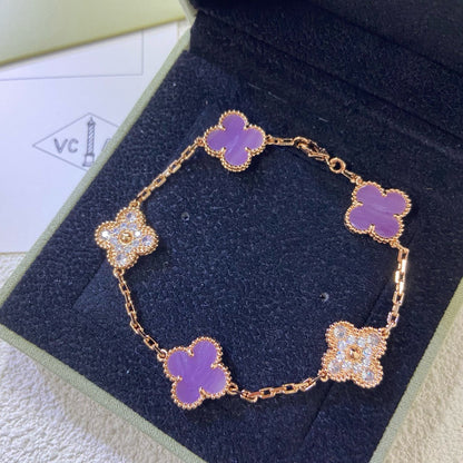 [Super CiCi ]CLOVER  5 MOTIFS  PURPLE VIOLET DIAMOND BRACELET
