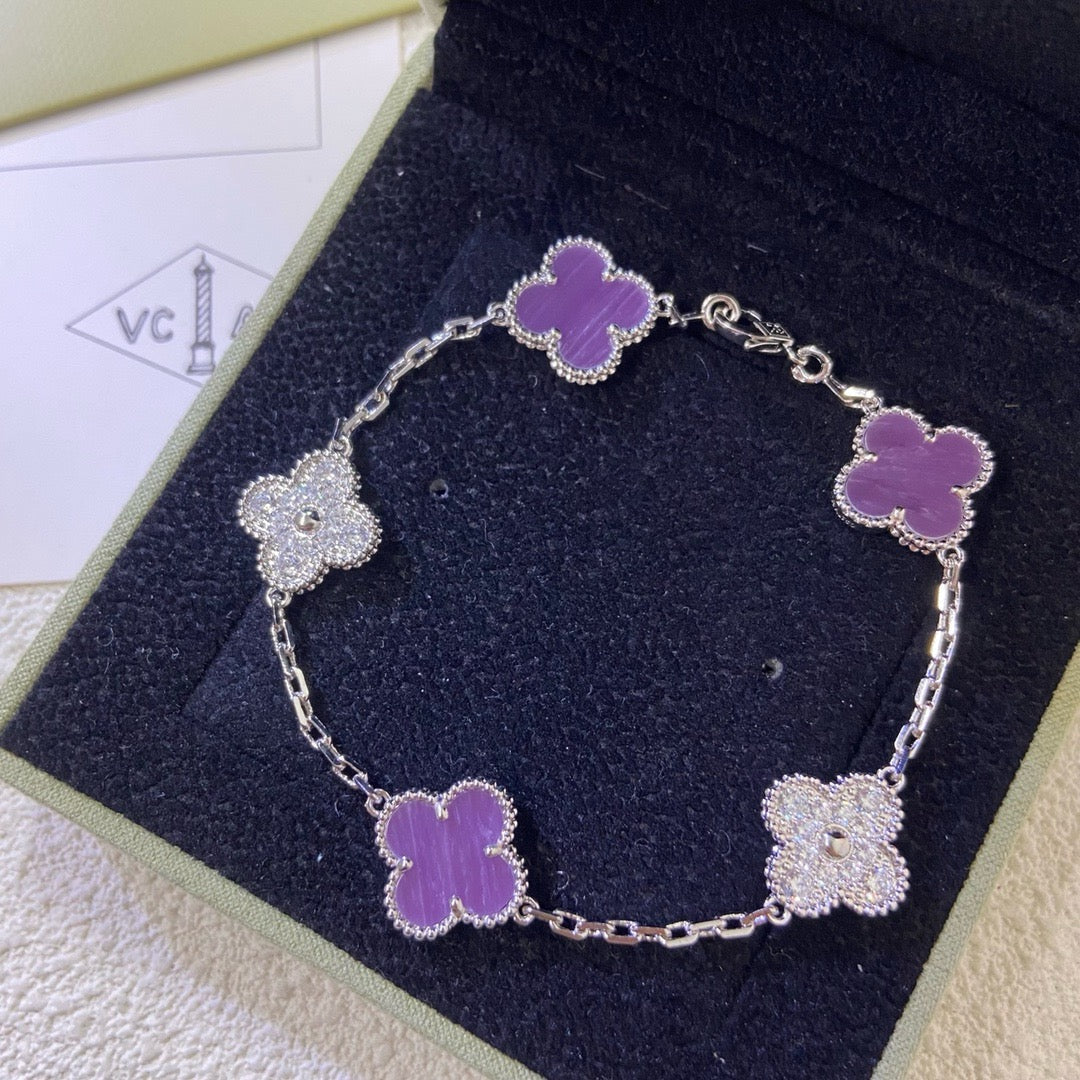 [Super CiCi ]CLOVER  5 MOTIFS  PURPLE VIOLET DIAMOND BRACELET