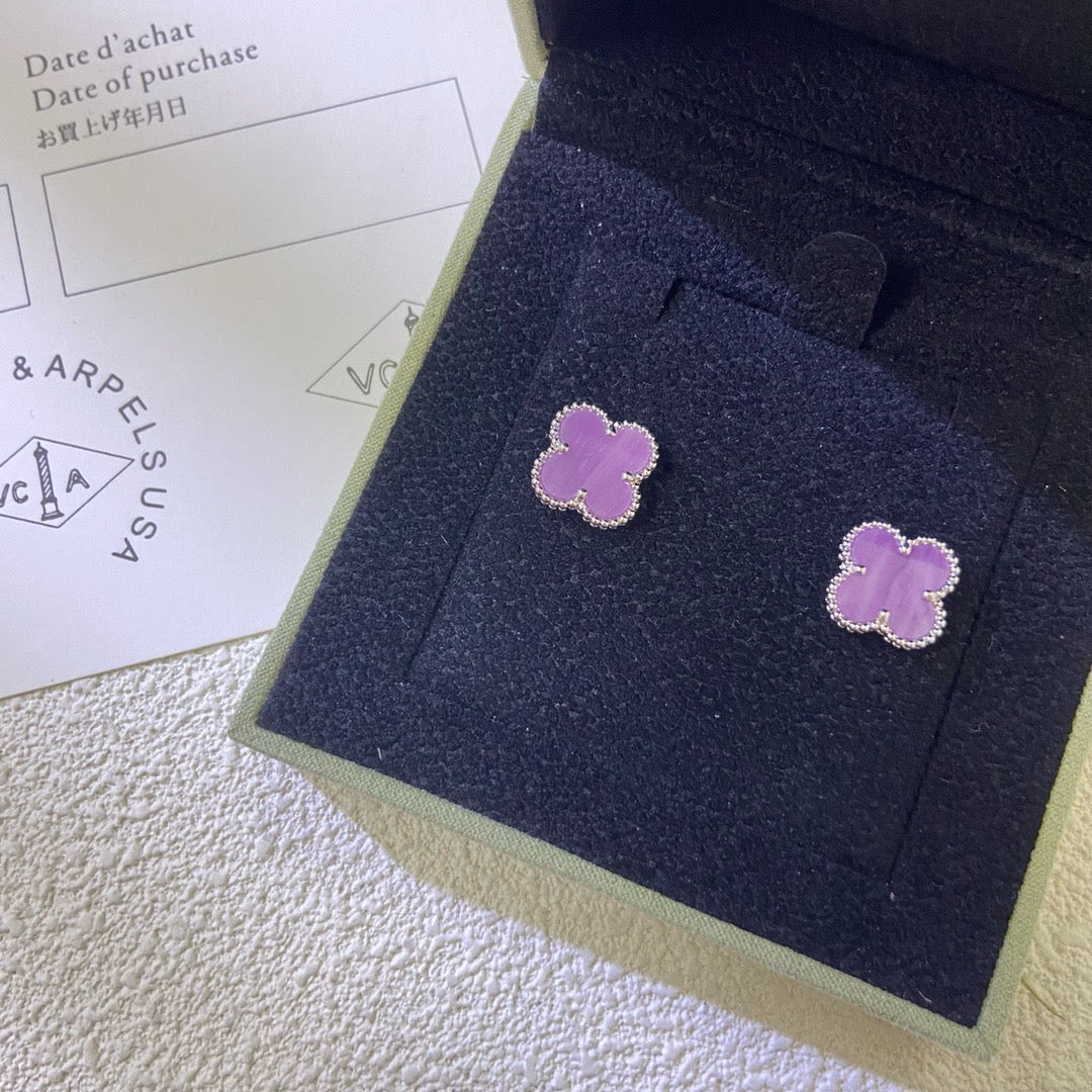 [Super CiCi ]CLOVER MINI 9.5MM  PURPLE VIOLET EARRINGS