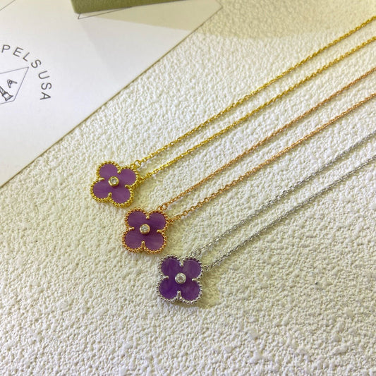 [Super CiCi ]CLOVER 15MM DIAMOND  PURPLE VIOLET NECKLACE