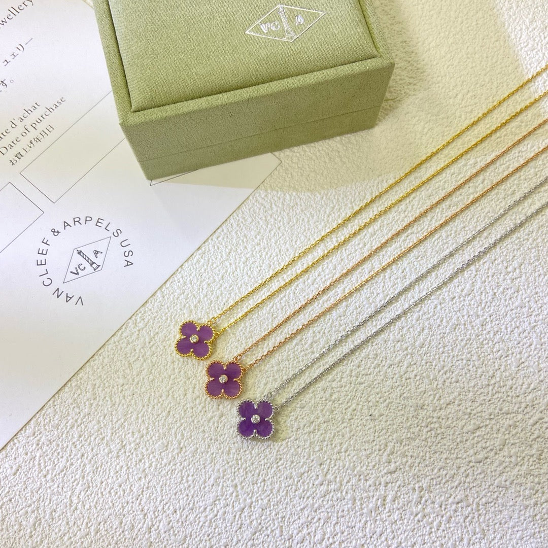 [Super CiCi ]CLOVER 15MM DIAMOND  PURPLE VIOLET NECKLACE