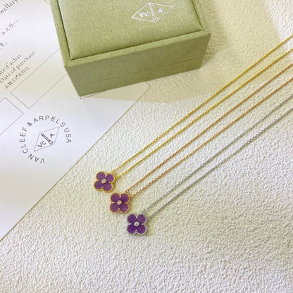 [Super CiCi ]CLOVER 15MM DIAMOND  PURPLE VIOLET NECKLACE