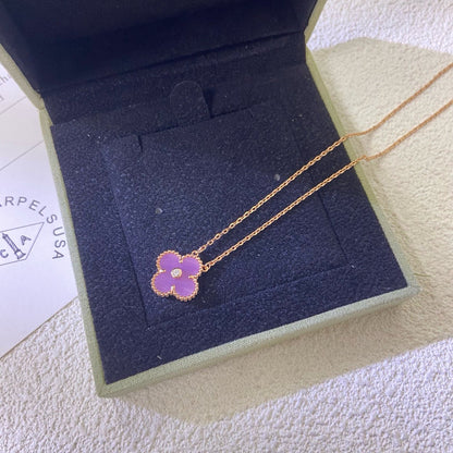 [Super CiCi ]CLOVER 15MM DIAMOND  PURPLE VIOLET NECKLACE