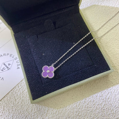 [Super CiCi ]CLOVER 15MM DIAMOND  PURPLE VIOLET NECKLACE