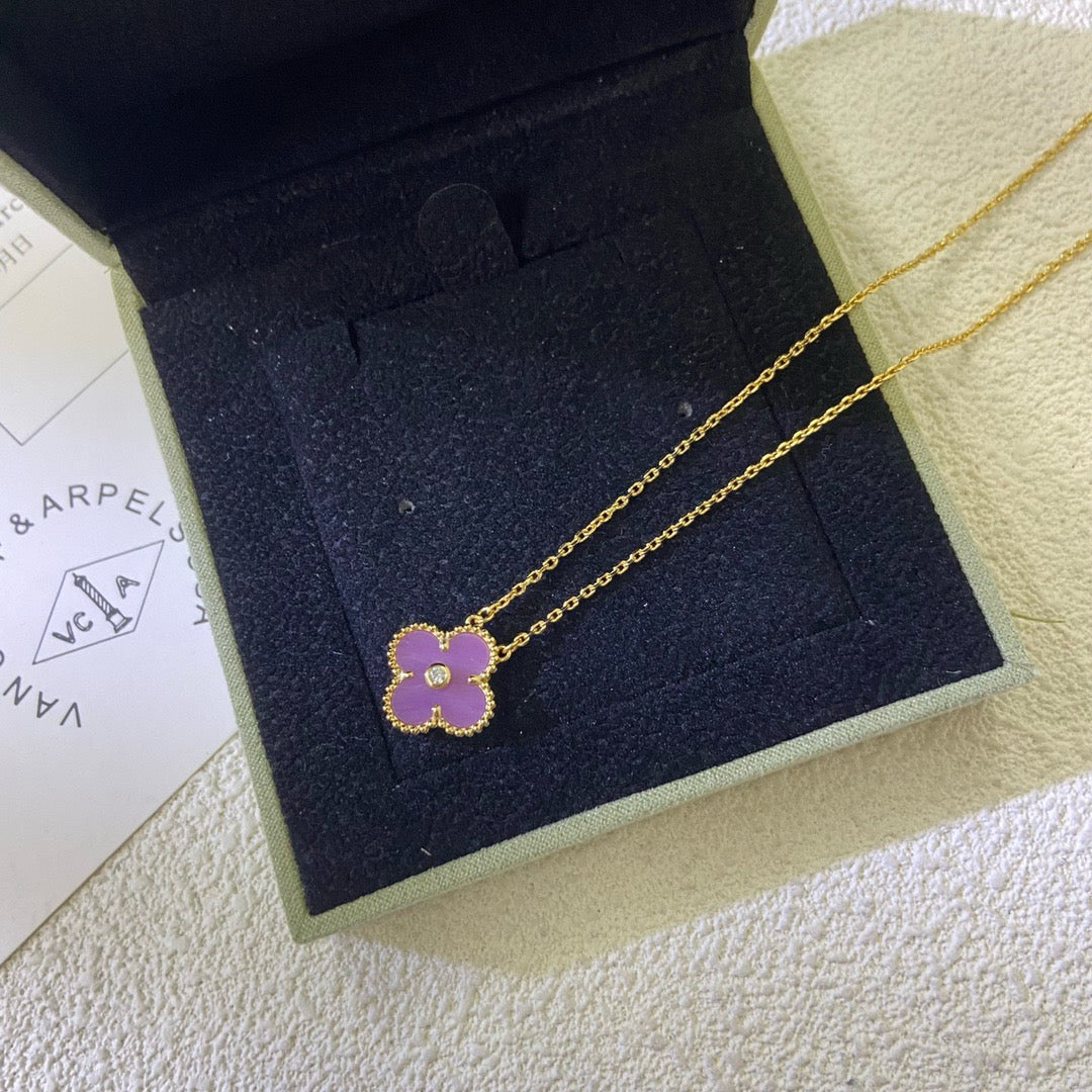 [Super CiCi ]CLOVER 15MM DIAMOND  PURPLE VIOLET NECKLACE