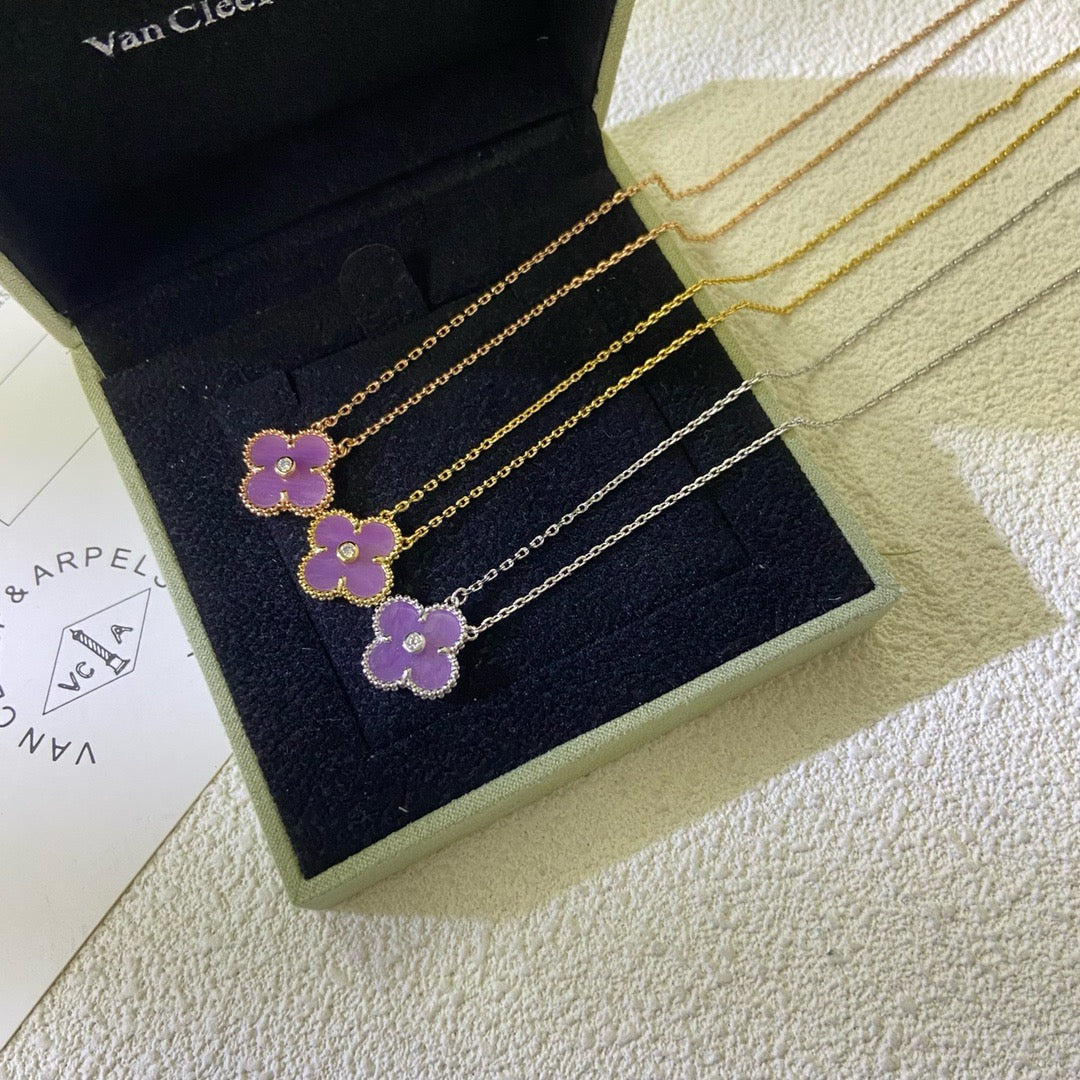 [Super CiCi ]CLOVER 15MM DIAMOND  PURPLE VIOLET NECKLACE