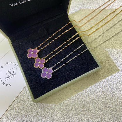 [Super CiCi ]CLOVER 15MM DIAMOND  PURPLE VIOLET NECKLACE