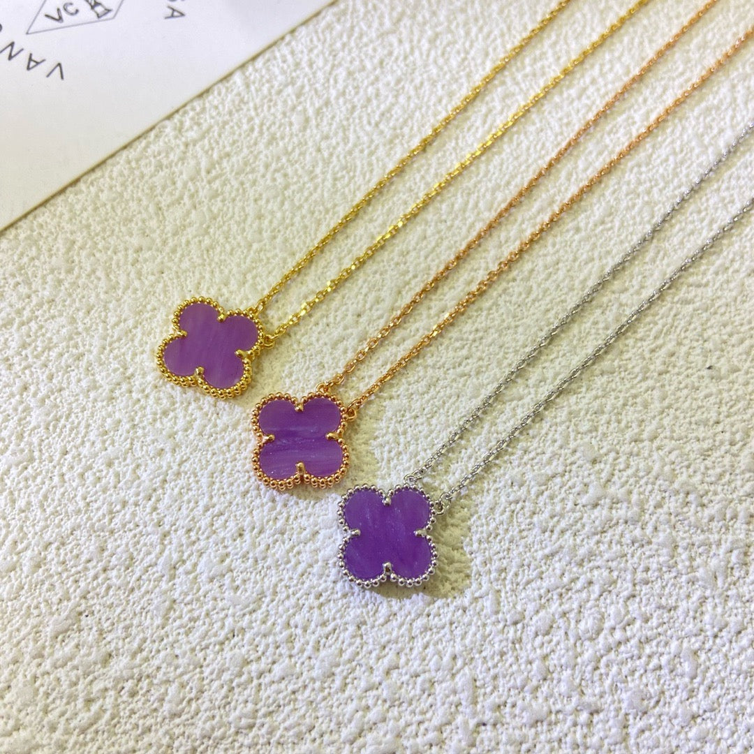 [Super CiCi ]CLOVER 15MM  PURPLE VIOLET NECKLACE