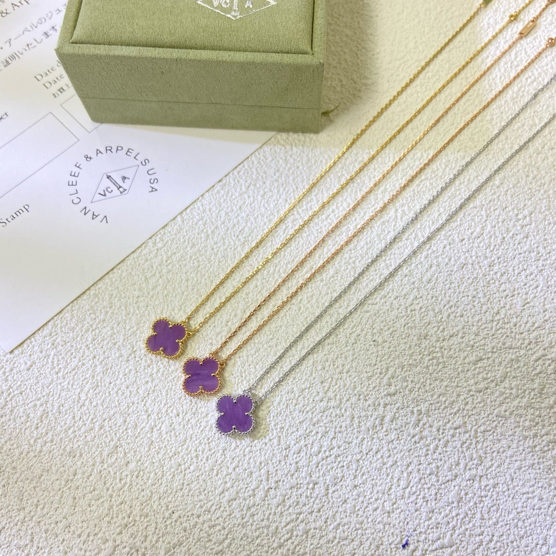 [Super CiCi ]CLOVER 15MM  PURPLE VIOLET NECKLACE