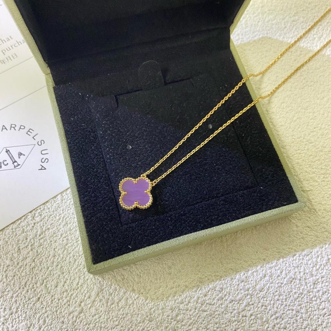 [Super CiCi ]CLOVER 15MM  PURPLE VIOLET NECKLACE