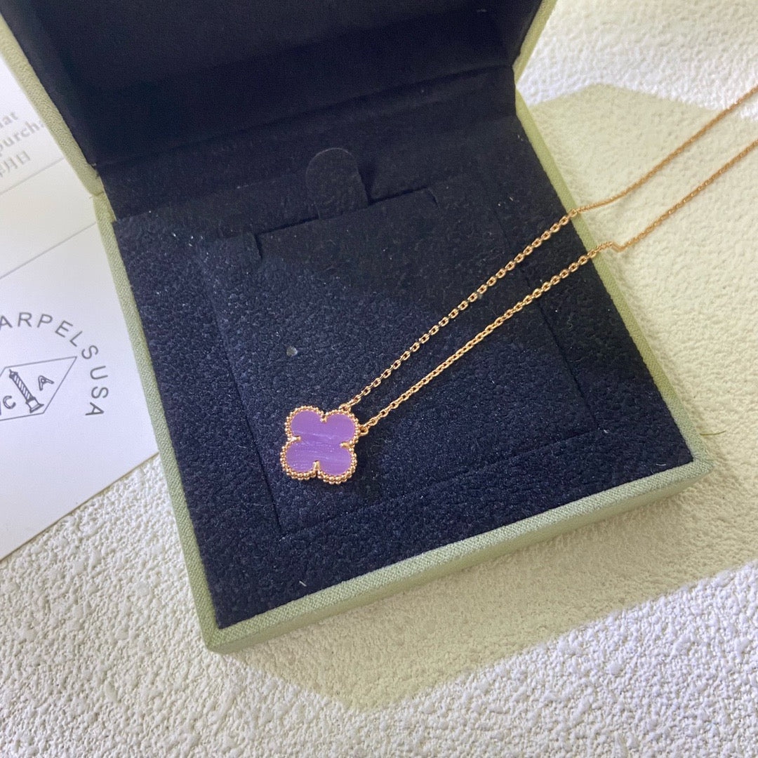 [Super CiCi ]CLOVER 15MM  PURPLE VIOLET NECKLACE