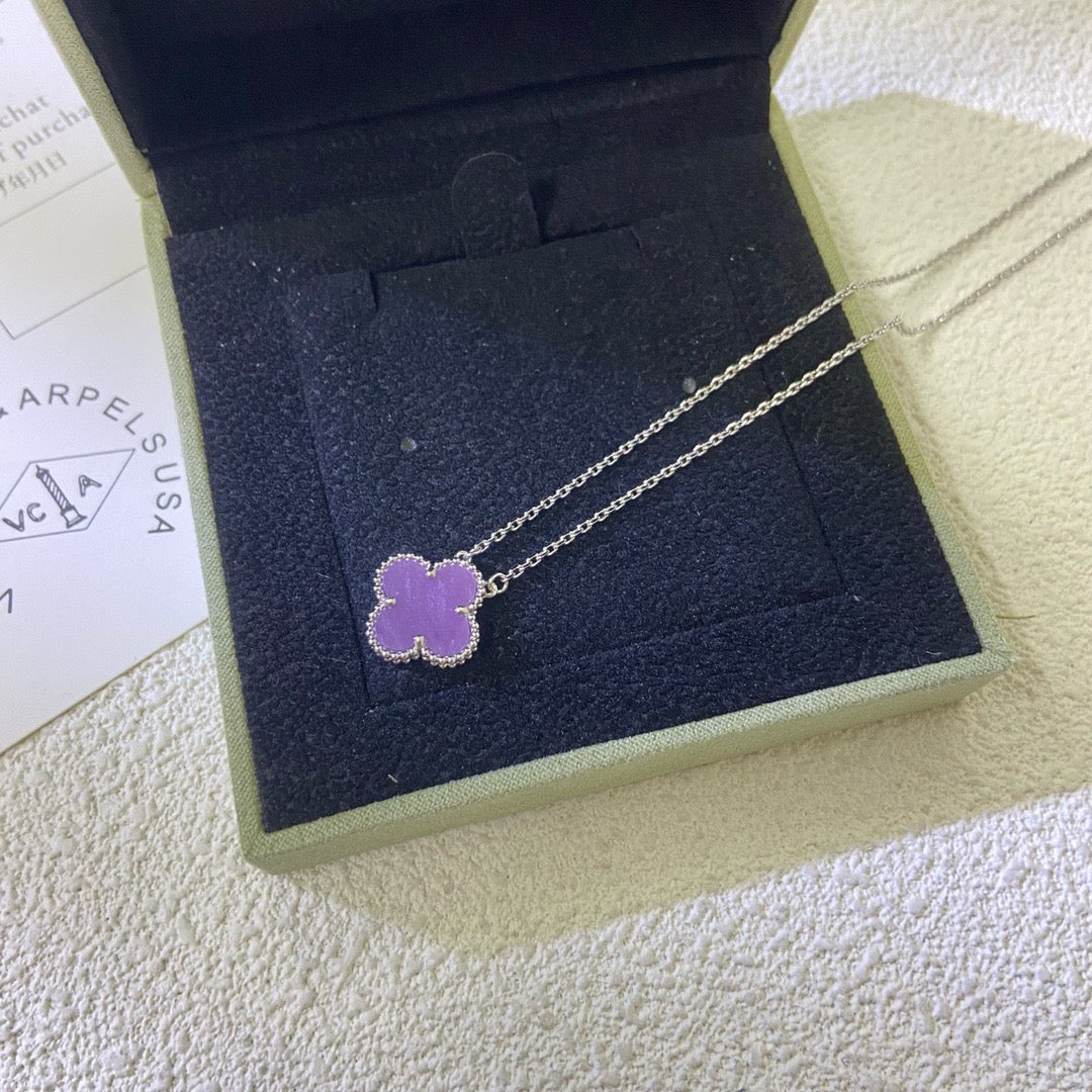 [Super CiCi ]CLOVER 15MM  PURPLE VIOLET NECKLACE