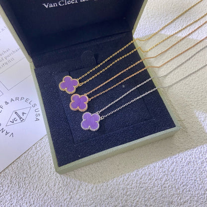 [Super CiCi ]CLOVER 15MM  PURPLE VIOLET NECKLACE