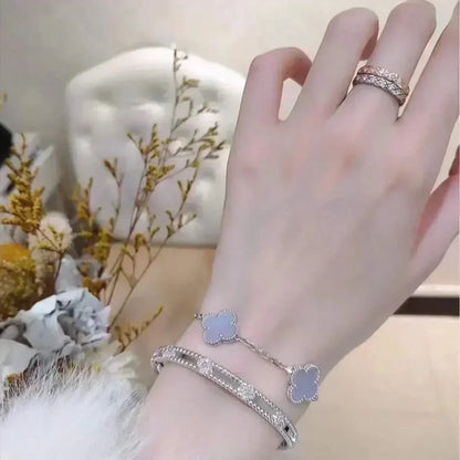 [Super CiCi ] CLOVER 5 MOTIF PURPLE CHALCEDONY BRACELET COLLECTION