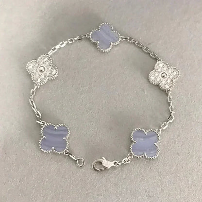 [Super CiCi ] CLOVER 5 MOTIF PURPLE CHALCEDONY BRACELET COLLECTION