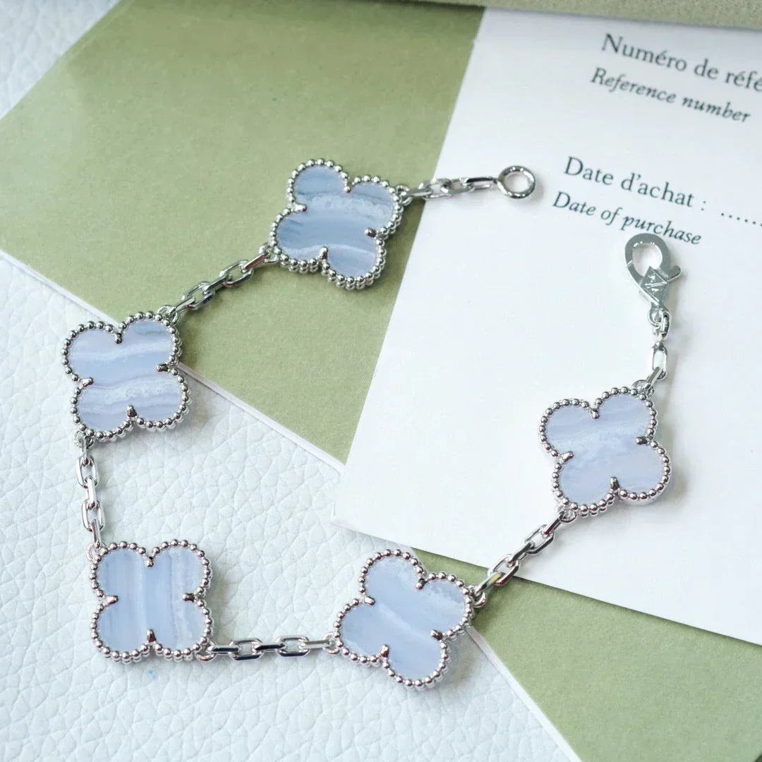 [Super CiCi ] CLOVER 5 MOTIF PURPLE CHALCEDONY BRACELET COLLECTION
