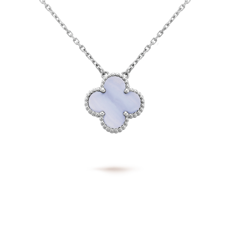 [Super CiCi ]CLOVER 15MM BLUE CHALCEDONY NECKLACE SILVER